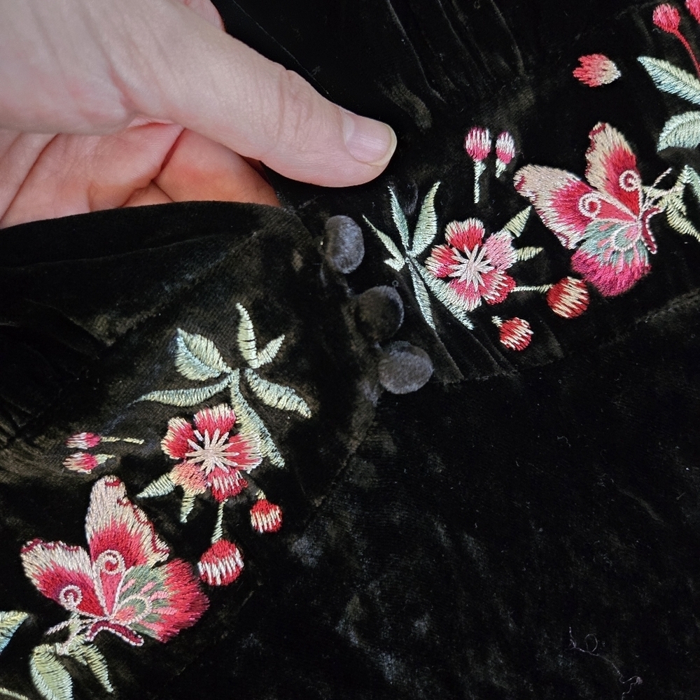 Rixo Emory Embroidered Silk-Velvet Gown black with floral/butterflys NWT sz 8 - Picture 7 of 15